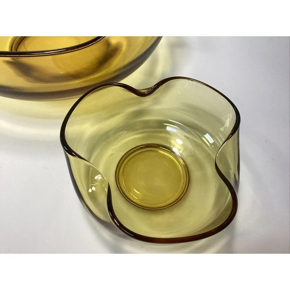 VTG Anchor Hocking Accent Modern Chip and Dip Set Honey Gold 3 Pc